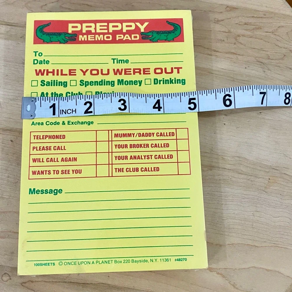 Once Upon A Planet Preppy Memo Pad Women OS Yellow Vintage 80s Gag Gift Novelty